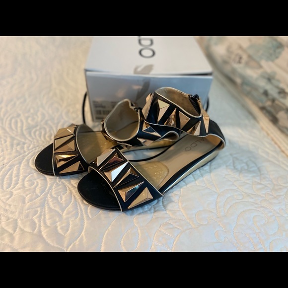 Aldo Kosota Black with Gold Studded Sandals - Picture 6 of 7